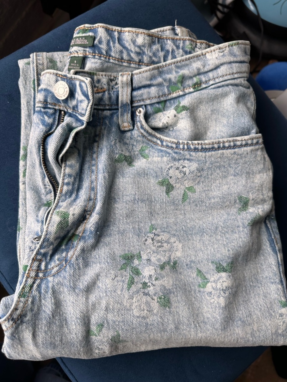 wild fable Light Blue High-Rise 90s Relaxed Straight Jeans with Floral Print